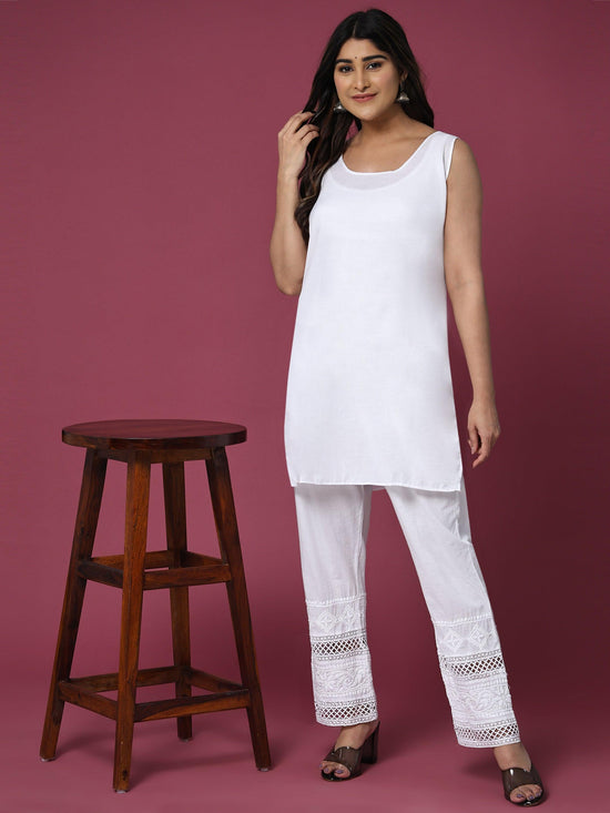 White Printed Cotton Kurti With Palazzo Set | Buy Women Clothing